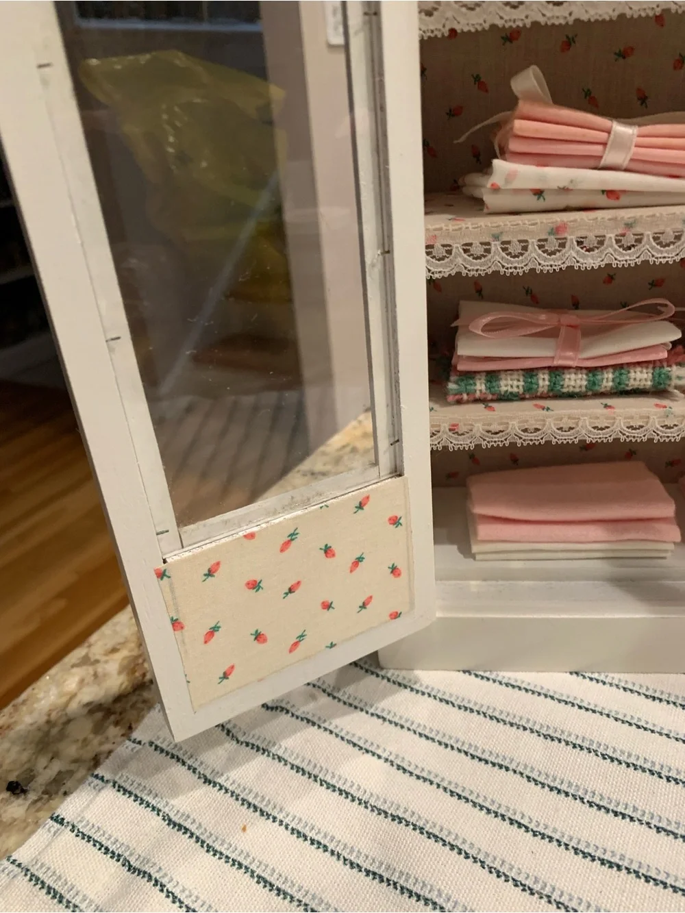 Mystic Valley Traders Cream Mini Doll Cabinet with Glass Doors